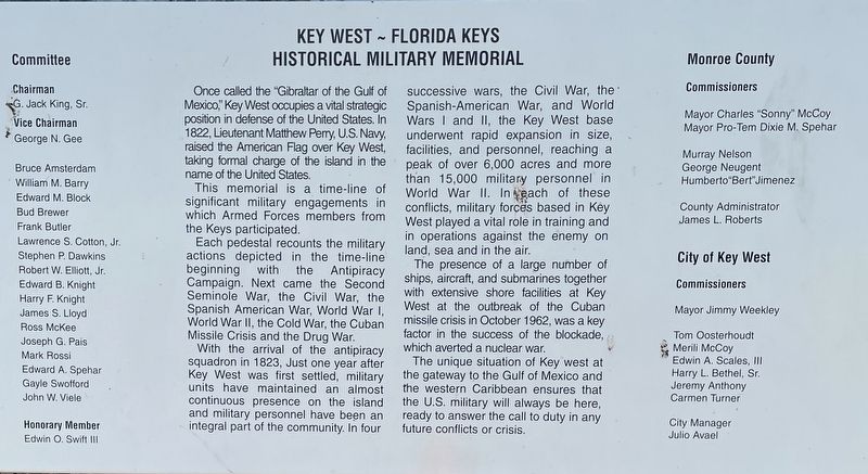 Key West  Florida Keys Historical Military Memorial Marker image. Click for full size.