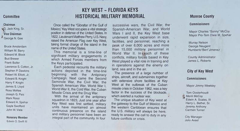 Key West Florida Keys Historical Military Memorial Marker. Click for full size. Key West Florida Keys Historical Military Memorial Marker image. Click for full size.
