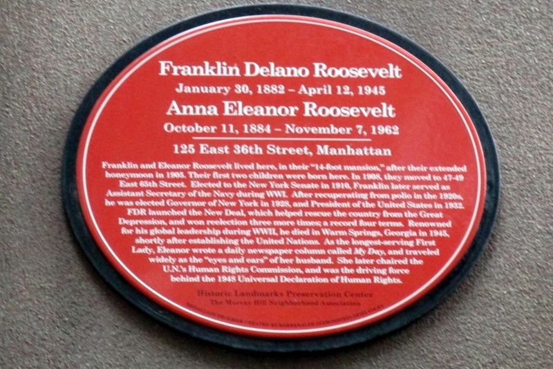 Franklin Delano Roosevelt - Anna Eleanor Roosevelt Marker. Click for full size. Franklin Delano Roosevelt - Anna Eleanor Roosevelt Marker image. Click for full size.