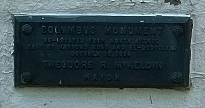 Columbus Obelisk plaque that remains on the marker. Click for full size. Columbus Obelisk plaque that remains on the marker image. Click for full size.