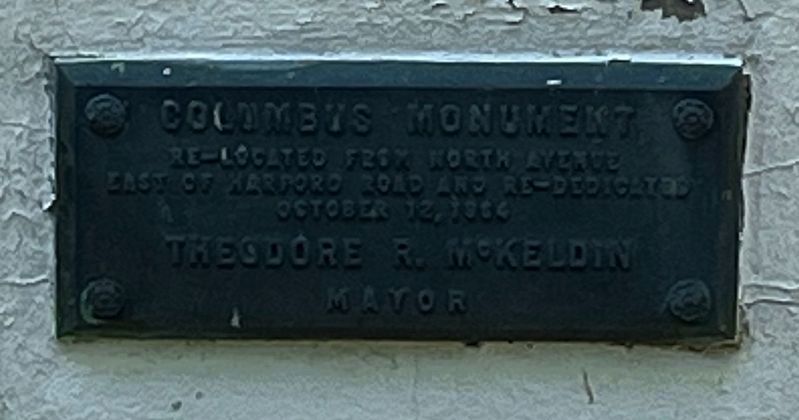 Columbus Obelisk plaque that remains on the marker image. Click for full size.