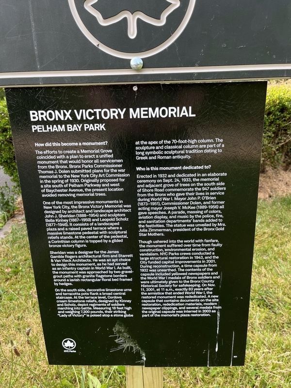 Bronx Victory Memorial Marker. Click for full size. Bronx Victory Memorial Marker image. Click for full size.