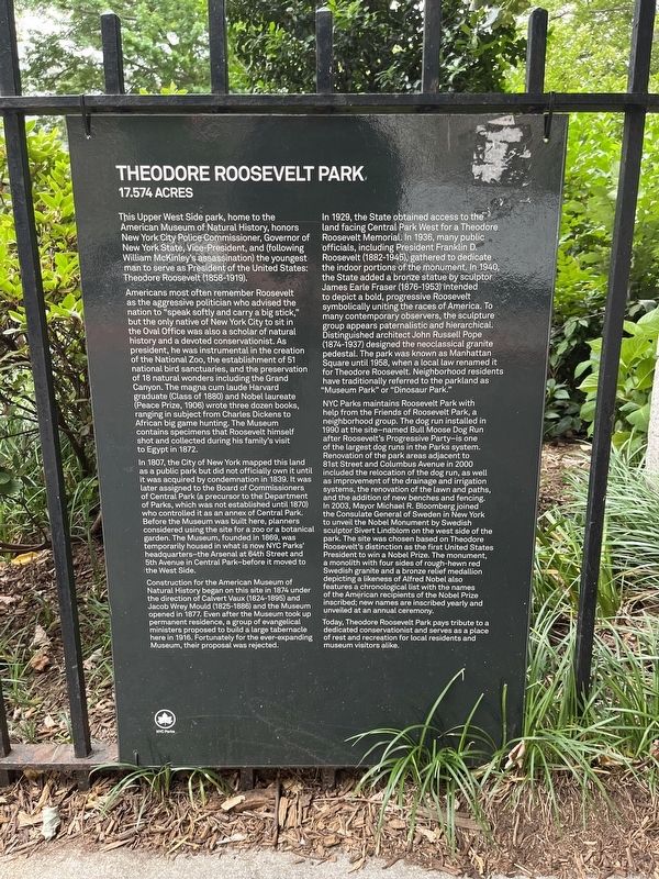 Theodore Roosevelt Park Marker. Click for full size. Theodore Roosevelt Park Marker image. Click for full size.
