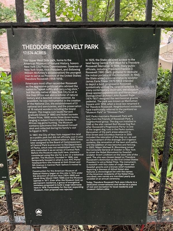 Theodore Roosevelt Park Marker image. Click for full size.
