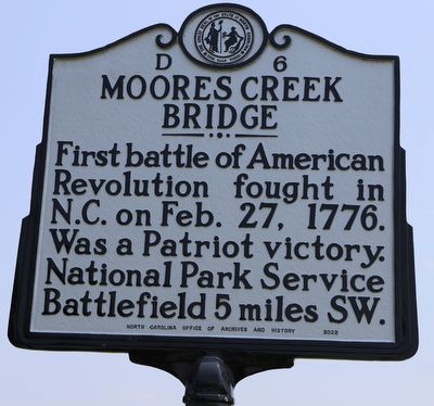 Moores Creek Bridge Marker. Click for full size. Moores Creek Bridge Marker image. Click for full size.