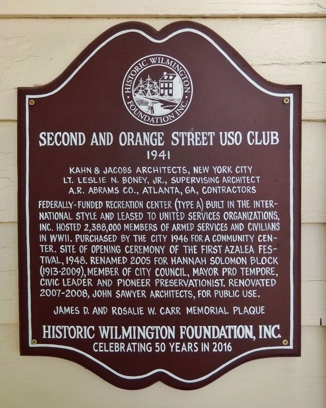 Second and Orange Street USO Club Marker image. Click for full size.