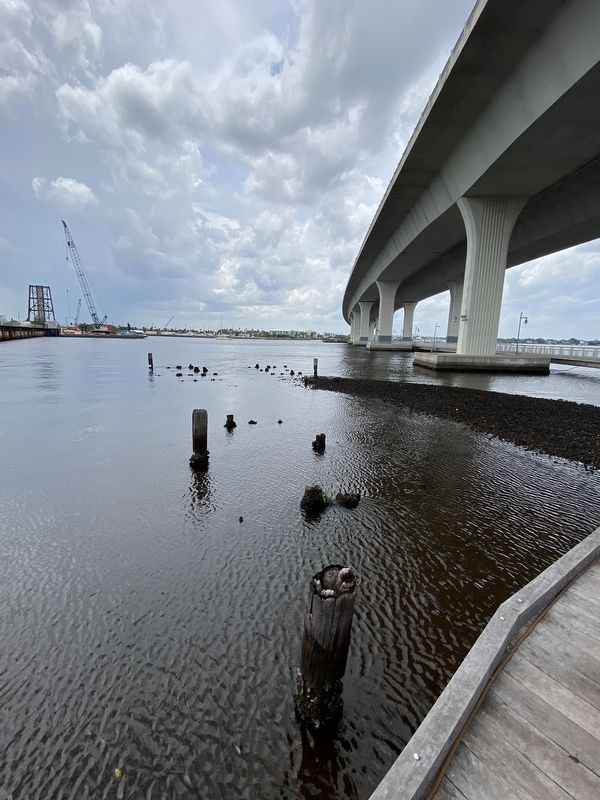 The dock pilings mentioned in the marker image. Click for full size.