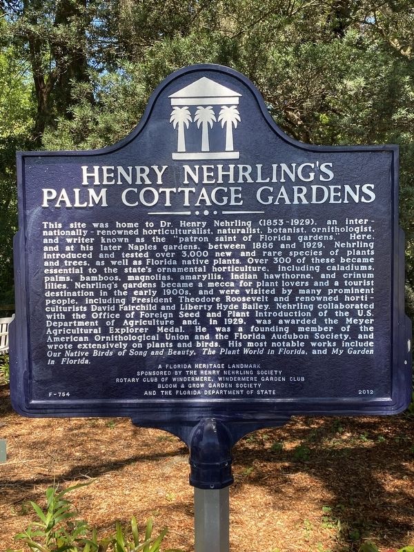 Henry Nehrling's Palm Cottage Gardens Marker image. Click for full size.