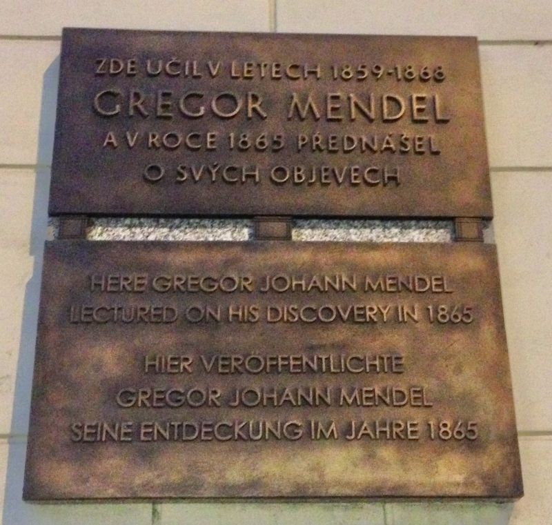 Here Gregor Mendel Lectured on his Discovery in 1865 Marker image. Click for full size.