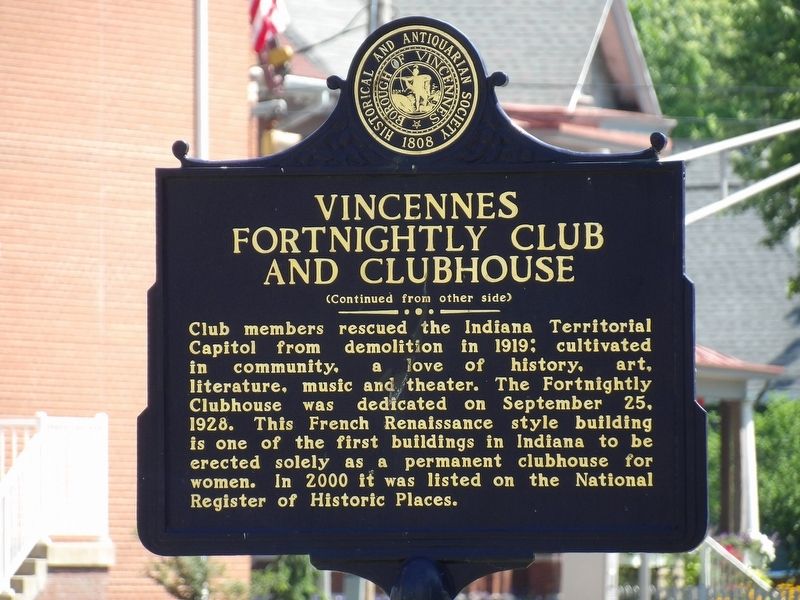 Vincennes Fortnightly Club and Clubhouse Marker, Side Two image. Click for full size.
