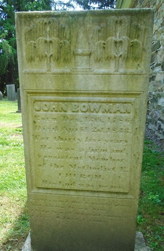 John Bowman Marker in The Old Stone (Methodist Episcopal) Church Cemetery image. Click for full size.