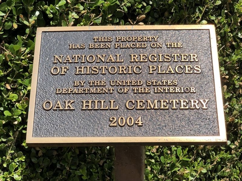 Oak Hill Cemetery National Register of Historic Places plaque image. Click for full size.
