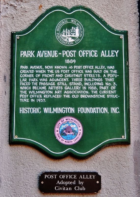 Park Avenue  Post Office Alley Marker image. Click for full size.