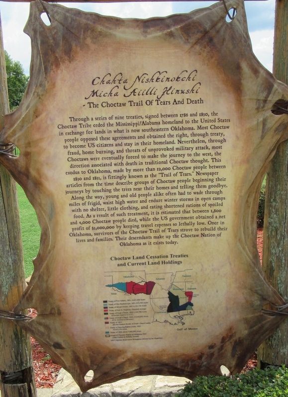 Chahta Nishkinokchi Micha Aiilli Hinushi / The Choctaw Trail Of Tears And Death Marker image. Click for full size.