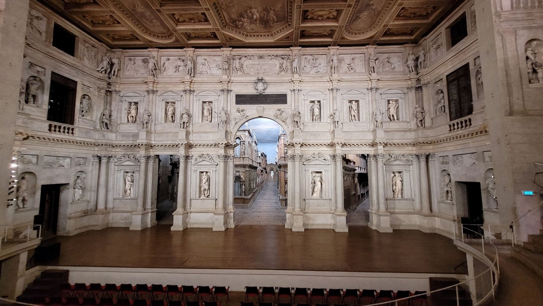 The inside stage view of the Teatro Olimpico. Click for full size. The inside stage view of the Teatro Olimpico image. Click for full size.