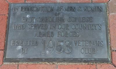 East Carolina College Veterans Memorial Marker. Click for full size. East Carolina College Veterans Memorial Marker image. Click for full size.
