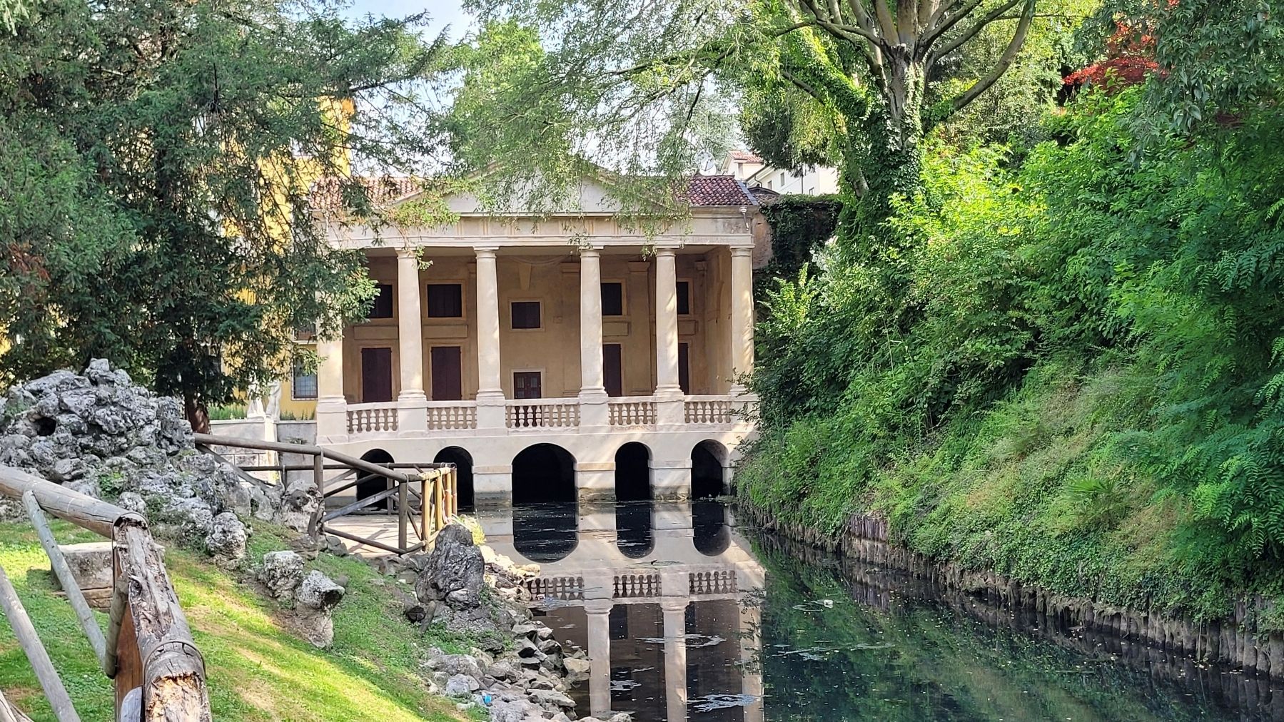 The view of the Valmarana Loggia in the park. Click for full size. The view of the Valmarana Loggia in the park image. Click for full size.