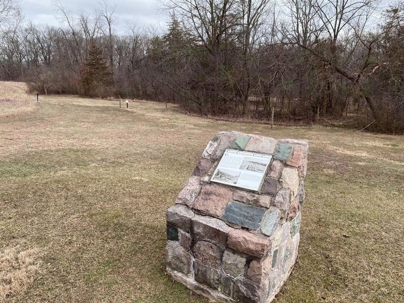 Civilian Conservation Corps Camp Marker in front of CCC Camp walking tour sites image. Click for full size.