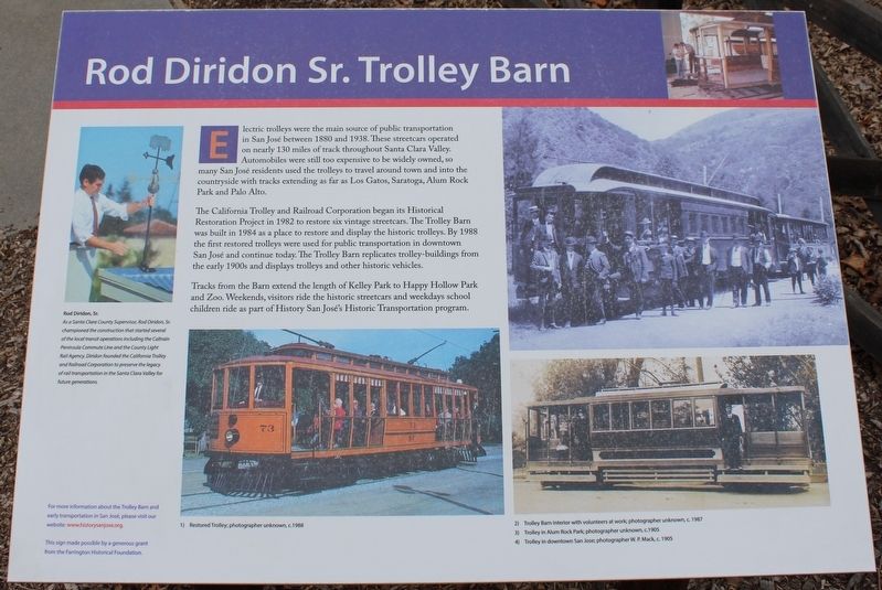 Rod Diridon Sr. Trolley Barn Marker image. Click for full size.