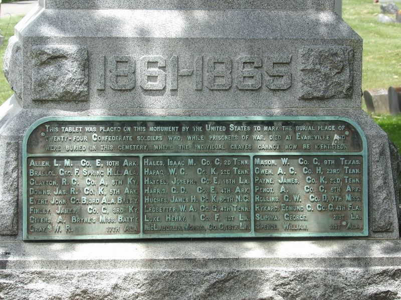 Evansville Confederate Memorial Detail. Click for full size. Evansville Confederate Memorial Detail image. Click for full size.