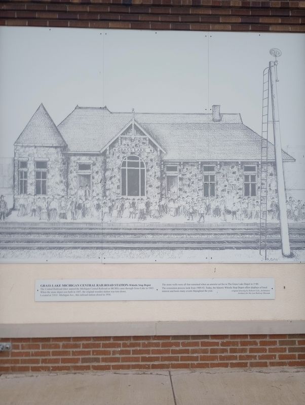 Grass Lake Michigan Central Railroad Station Marker image. Click for full size.