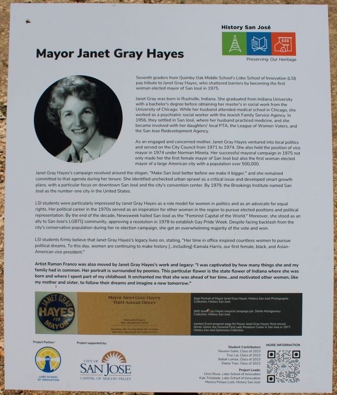 Mayor Janet Gray Hayes Marker image. Click for full size.