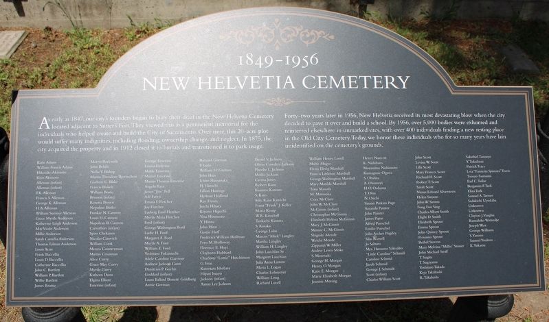 New Helvetia Cemetery Marker. Click for full size. New Helvetia Cemetery Marker image. Click for full size.