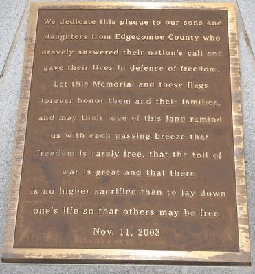Edgecombe County Supreme Sacrifice Memorial Marker image. Click for full size.