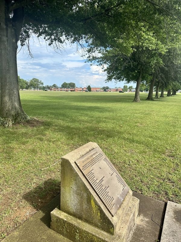 Bicentennial Commemoration trees and Lejeune Field with marker in foreground. image. Click for full size.