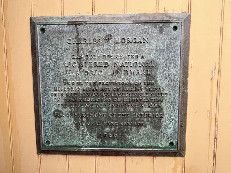 National Historic Landmark plaque onboard the <i>Charles W. Morgan</i>. Click for full size. National Historic Landmark plaque onboard the <i>Charles W. Morgan</i> image. Click for full size.