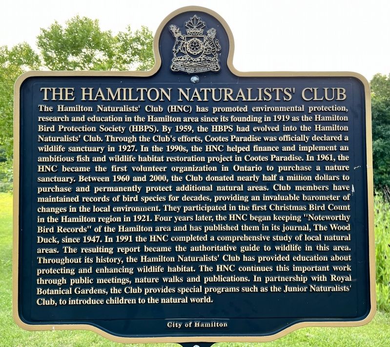 The Hamilton Naturalists Club Marker image. Click for full size.