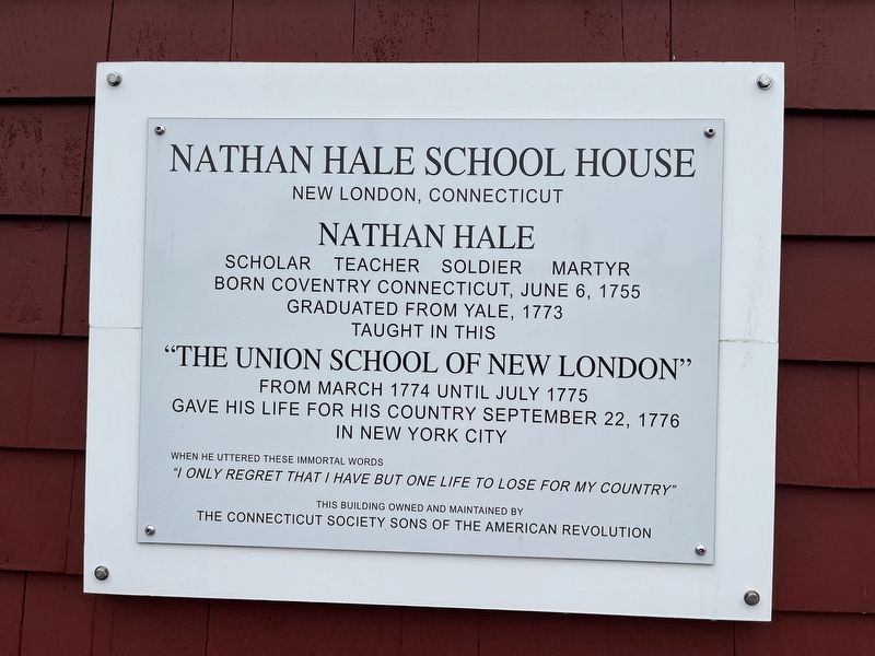 Nathan Hale Schoolhouse Marker. Click for full size. Nathan Hale Schoolhouse Marker image. Click for full size.