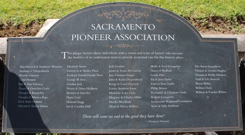 Sacramento Pioneer Association Marker. Click for full size. Sacramento Pioneer Association Marker image. Click for full size.