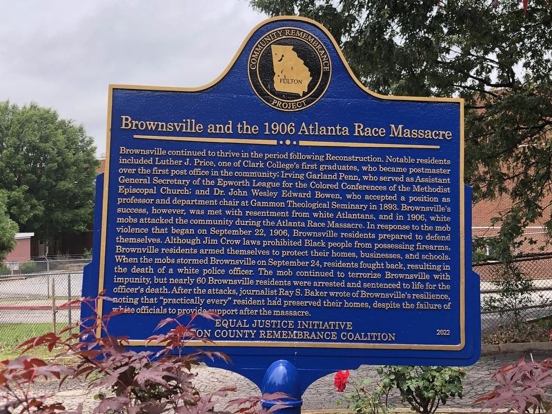 Brownsville and the 1906 Atlanta Race Massacre side of marker image. Click for full size.