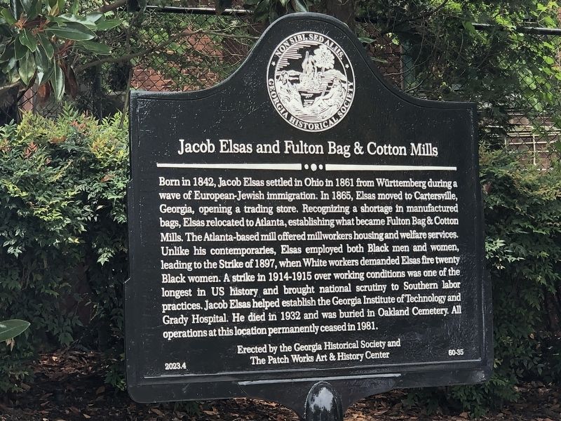 Jacob Elsas and the Fulton Bag & Cotton Mills Marker image. Click for full size.