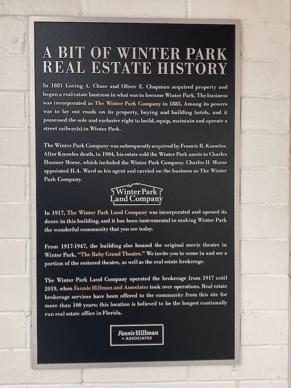 A Bit of Winter Park Real Estate History Marker image. Click for full size.