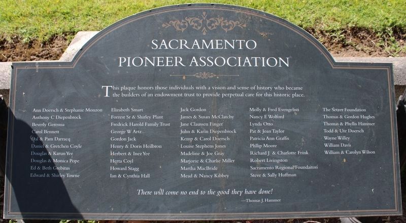 Sacramento Pioneer Association. Click for full size. Sacramento Pioneer Association image. Click for full size.