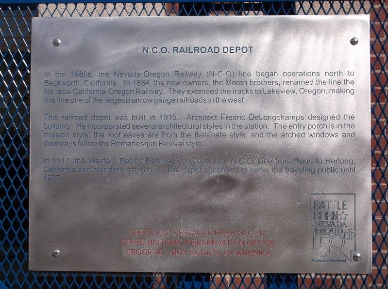 N.C.O. Railroad Depot Marker image. Click for full size.