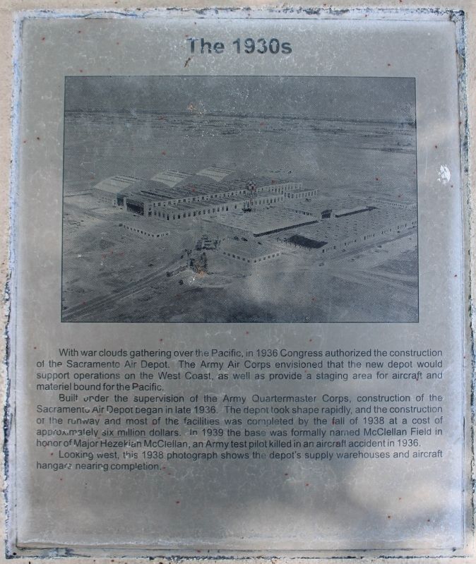 McClellan Air Force Base Marker - Panel 1a - The 1930's image. Click for full size.