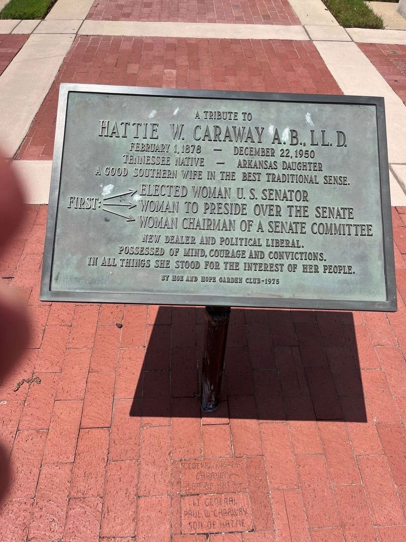Hattie W. Caraway A.B., LL. D. Marker. Click for full size. Hattie W. Caraway A.B., LL. D. Marker image. Click for full size.
