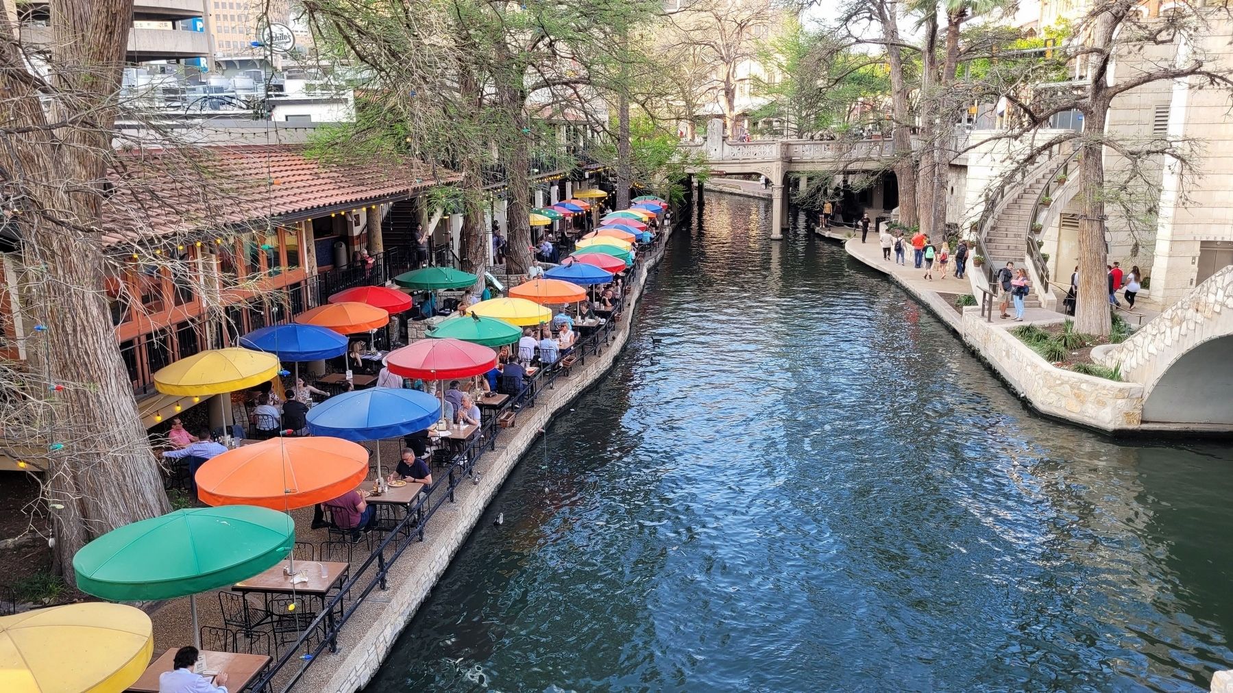 The view of the Casa Rio Mexican Restaurant and River Walk from the bridge. Click for full size. The view of the Casa Rio Mexican Restaurant and River Walk from the bridge image. Click for full size.