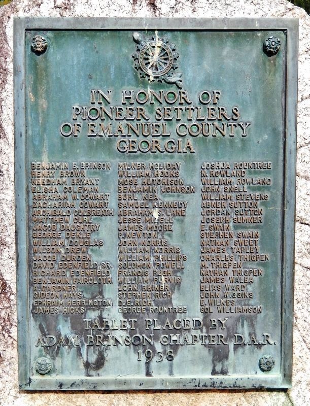 In Honor of Pioneer Settlers of Emanuel County Georgia Marker. Click for full size. In Honor of Pioneer Settlers of Emanuel County Georgia Marker image. Click for full size.