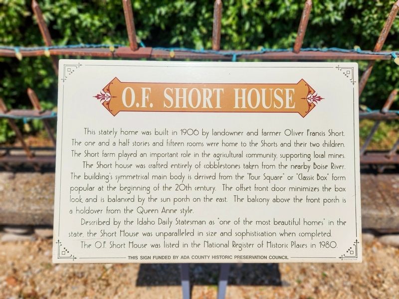 O.F. Short House Marker image. Click for full size.