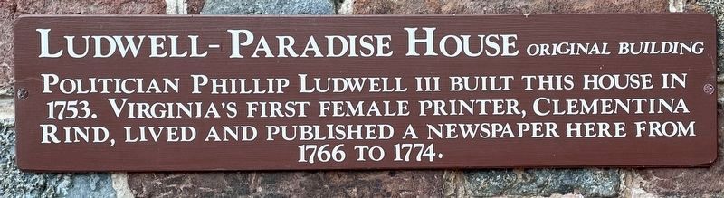 Ludwell-Paradise House Marker image. Click for full size.