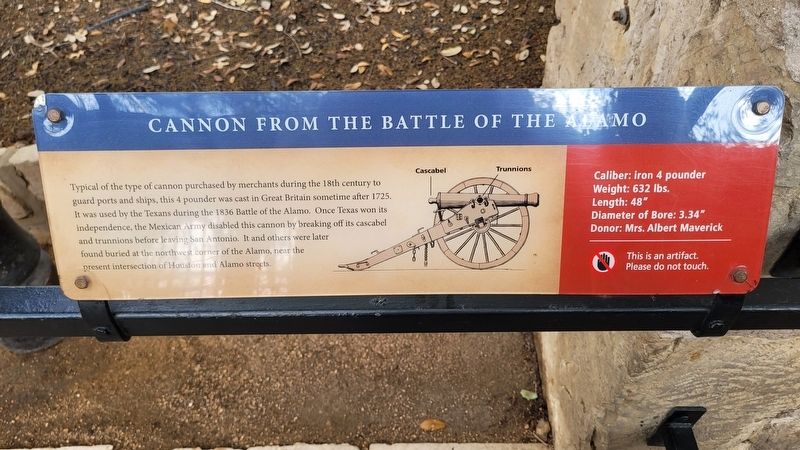 Cannon From the Battle of the Alamo Marker image. Click for full size.