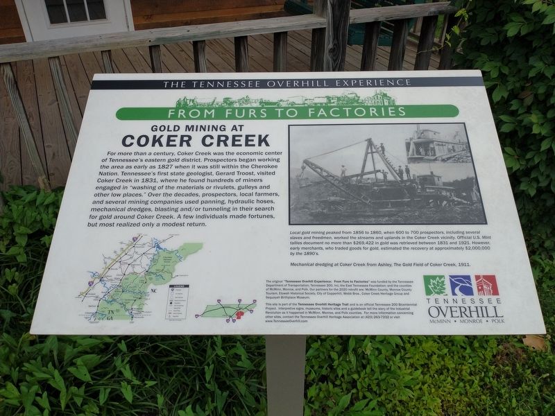 Gold Mining at Coker Creek Marker. Click for full size. Gold Mining at Coker Creek Marker image. Click for full size.