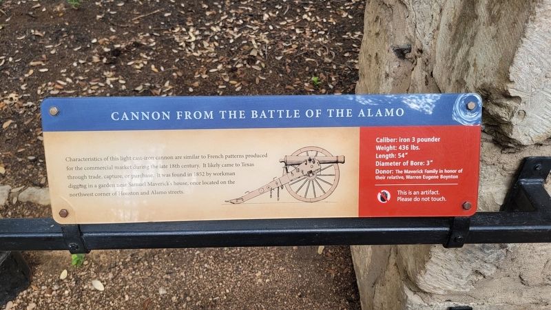 Cannon From the Battle of the Alamo Marker. Click for full size. Cannon From the Battle of the Alamo Marker image. Click for full size.
