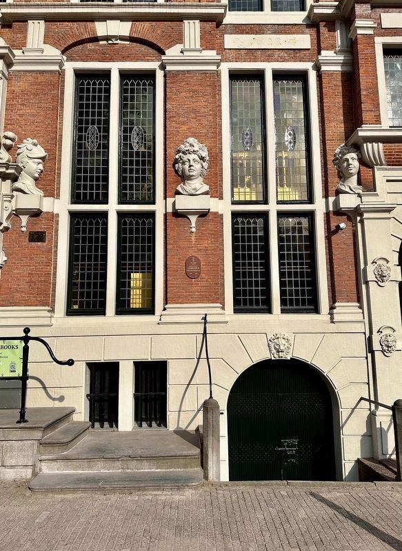 Comenius Marker - wide view (Mercury, Bacchus, and Diana heads) image. Click for full size.