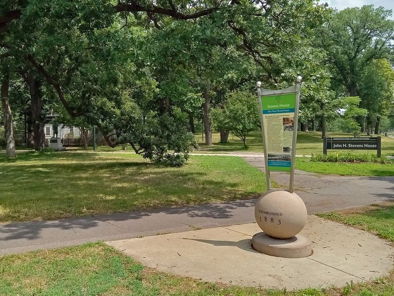 Marker with the Stevens House in the background on the left. Click for full size. Marker with the Stevens House in the background on the left image. Click for full size.