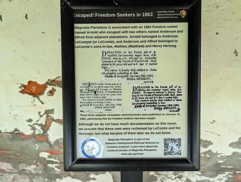 Escaped! Freedom Seekers in 1863 Marker. Click for full size. Escaped! Freedom Seekers in 1863 Marker image. Click for full size.